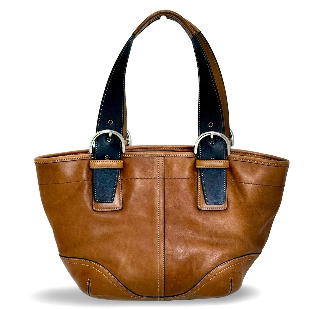 Coach Brown Leather Tote Bag Buckle Strap Shoulder Bag Distressed Vintage Style